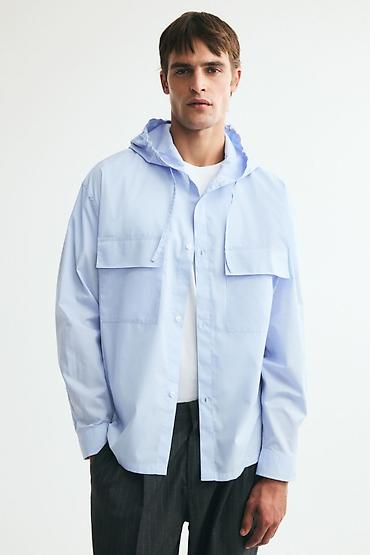 домашние одежды: Мужская рубашка-overshirt с капюшоном. - Цвет: светло-голубой - — 1
