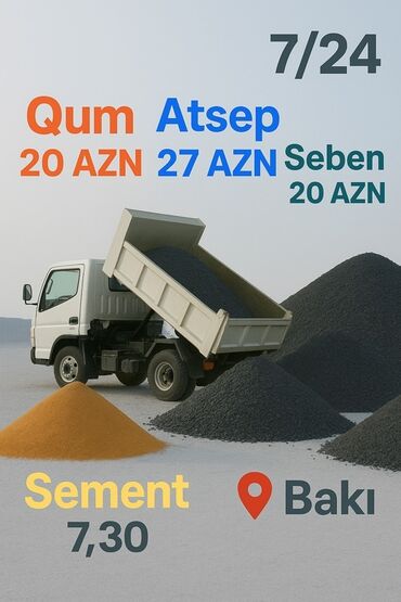 Bakıda qum, atsep, şeben və sement daşınması xidməti təklif olunur