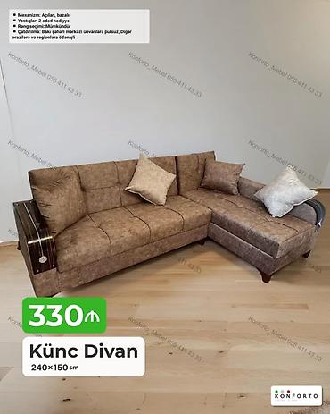 Диваны: Künc Divan – 240×150 sm - Mexanizm: açılan, bazalı (yataq funksiyalı — 1