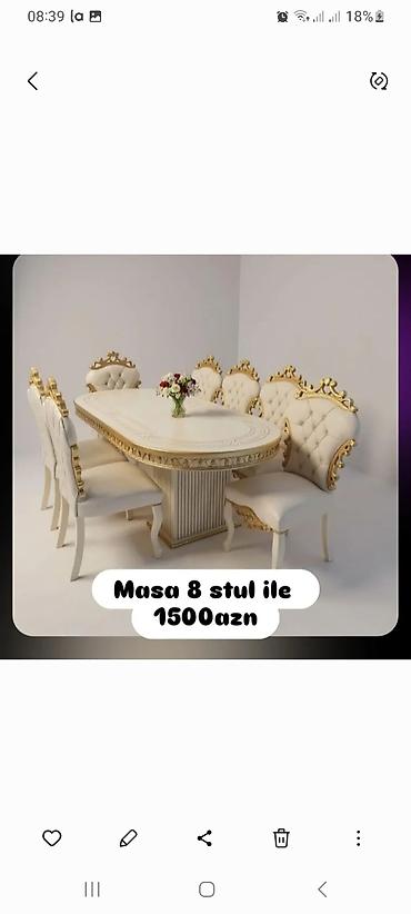 Klassik üslubda yemək otağı dəsti – masa + 8 stul. Xüsusiyyətlər: -