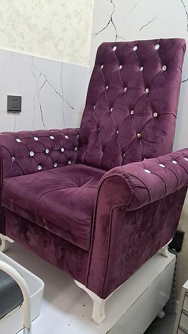 manikur kreslosu: Bordo rəngli zərif salon mebelləri dəsti - Material: yumşaq məxmər — 4