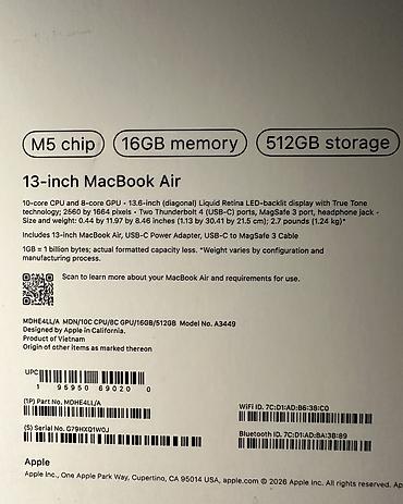 macbook м2: Ультрабук, Новый, ОЗУ, RAM: 16 ГБ, В рассрочку — 4