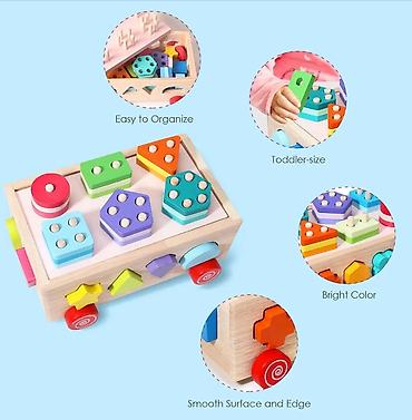 neo sat: Drvena Montessori edukativna kocka na točkićima – sorter oblika i — 4
