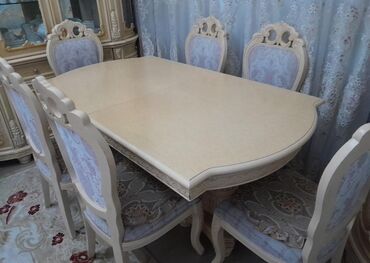metbex mebeli 2 el: Для гостиной, Б/у, Раскладной, Овальный стол, 6 стульев