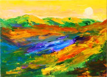 продам картину маслом: Картина "Июльское утро в горах". Написана маслом на оргалите