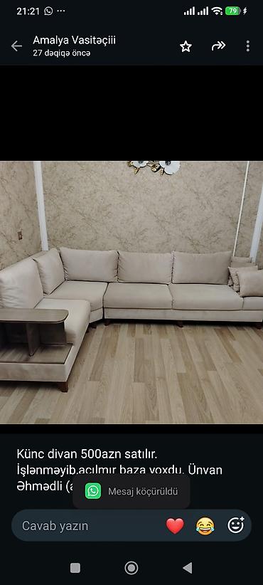 Künc divan 500azn satılır. İşlənməyib,açılmır baza yoxdu. Ünvan lalafo.az -da Künc divan 500azn satılır. İşlənməyib,açılmır baza yoxdu. Ünvan