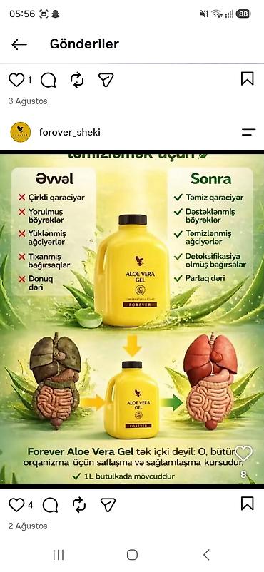 slim luks kofe: Məhsul: Forever Aloe Vera Gel – 1 litrlik butulka Təsviri: - Aloe — 1