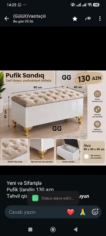 Yeni və Sifarişlə Pufik Sandiq 130 azn Təhvil qisa zamanda Çatdırılma