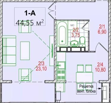 Долгосрочная аренда квартир: 1 комната, 44 м², Элитка, 3 этаж, Евроремонт