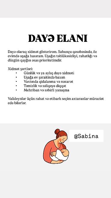 daya isi: Daya xidməti – Sabunçu qəsəbəsi Öz evimdə uşaq baxımı təklif olunur — 1