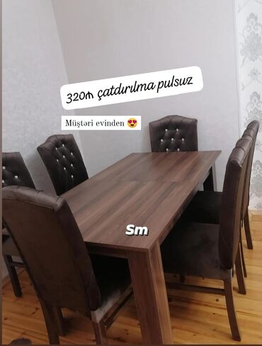 Masa və oturacaq dəstləri: Qonaq otağı üçün, Açılmayan, Dördbucaq masa, 6 stul