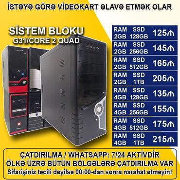 islenmis monitor satiram: Sistem Bloku "G31/Core 2 Quad/2-4GB Ram/SSD" Ofis üçün Sistem