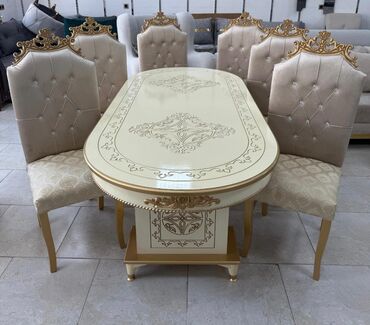 Masa və oturacaq dəstləri: Qonaq otağı üçün, Açılmayan, Oval masa, 6 stul — 2