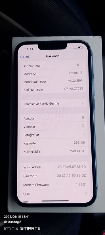 iphone cs: Ayfon 13 /256 yaddaş mavi rəng pil 97 karopkasi var az işlənmib heç
