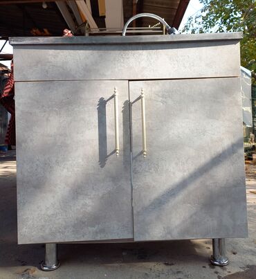 кухонный шкаф с раковиной: Тумба для кухни, С мойкой, Напольная, цвет - Серый