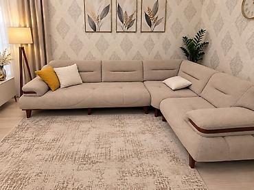 Bej rəngli L formalı künc divan - Müasir minimal dizayn: yumşaq bej