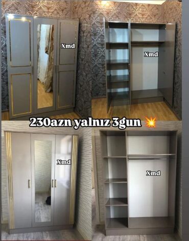 Yataq otağı dəstləri: Açılan, 3 qapılı Düz dolab, Dəhliz dolabı