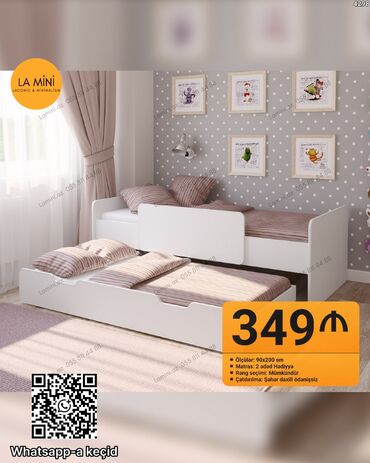 детская кровать трансформер: LA MİNİ iki mərtəbəli sürüşən çarpayı - Ölçülər: 90x200 sm -