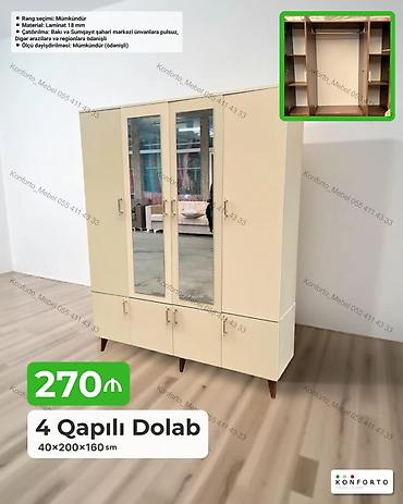 Dolablar: 4 qapılı dolab – 40×200×160 sm - Material: 18 mm laminat - Rəng — 1
