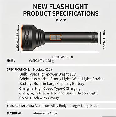 аварийный фонарь: Мощный ручной фонарь ClowicSR X123 с ультрашироким световым пучком — 3