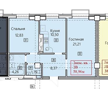 Продажа квартир: 2 комнаты, 58 м², Элитка, 4 этаж, ПСО (под самоотделку) — 4
