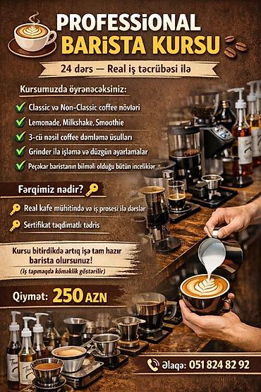 barmen kursu: Professional Barista Kursu – 24 dərs, real iş təcrübəsi ilə — 1