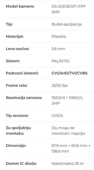 Kamere za video nadzor: HIKVISION DAHUA kamere za VIDEO NADZOR 2-8mpx. Hikvision 1080P 2mpx — 2
