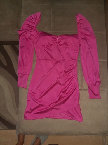 haljine od saten svile: S (EU 36), bоја - Roze, Večernji, maturski, Dugih rukava