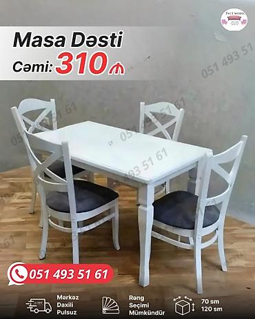 Mətbəx üçün, Yeni, Açılmayan, Dördbucaq masa, 4 stul