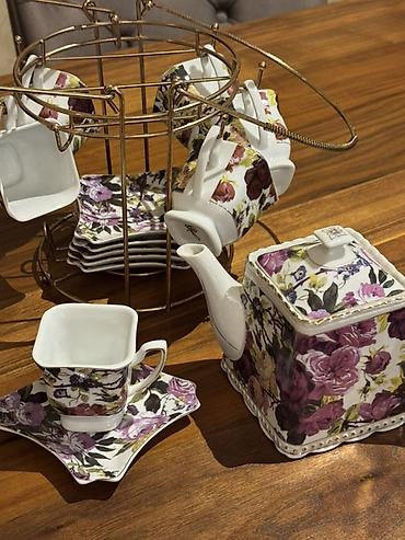 çay servisi: Çay dəsti, rəng - Bənövşəyi, Farfor, 6 nəfərlik — 3
