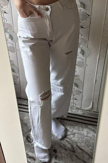 ag cins: Açıq rəngli düz kəsimli cins şalvar - Model: High-waist — 1