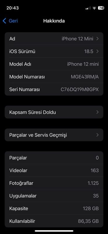 iphone xs max: IPhone 12 mini, 128 GB, Ağ, Face ID