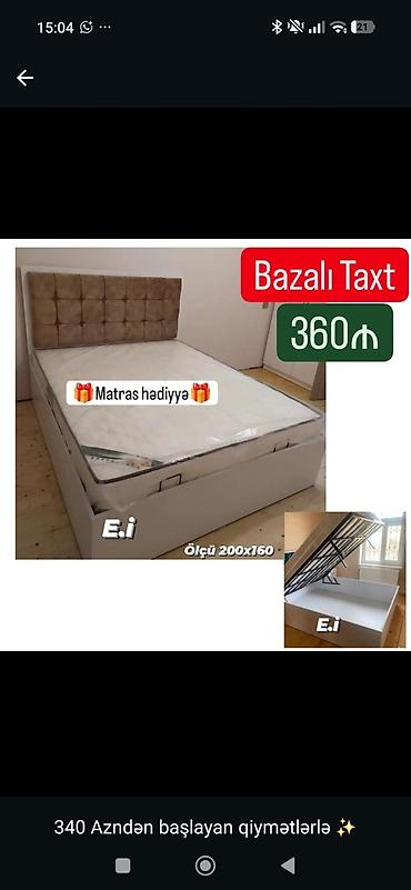 asma tavan ustasi: Bazalı taxt – ölçü 200x160 sm • Rəng: açıq boz/krem tonları • — 1