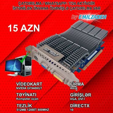 Videokartlar: Videokart NVidia GeForce 210, < 4 GB, İşlənmiş
