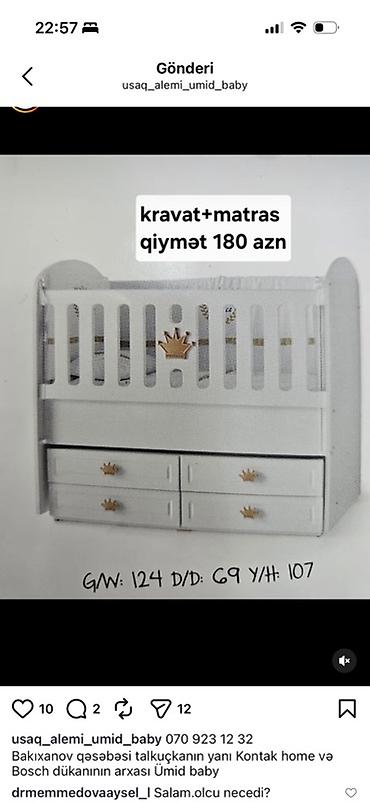carpayi matrasi: Uşaq çarpayısı + matras dəsti - Rəng: ağ - Dizayn: ön hissədə tac — 1