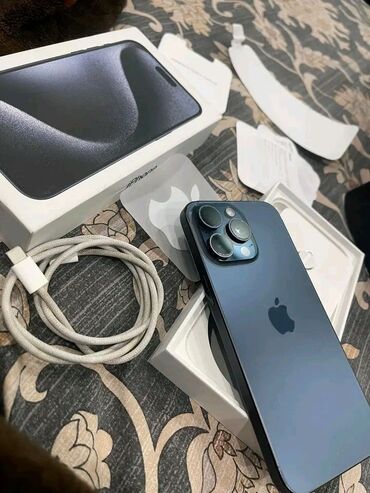 xl айфон: IPhone 15 Pro Max, 256 ГБ, Blue Titanium, Зарядное устройство, Защитное стекло, Чехол, 98 %