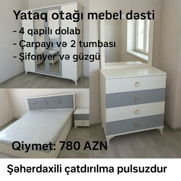 Masa və oturacaq dəstləri: İkinəfərlik çarpayı, Dolab, Termo, 2 tumba, Yeni