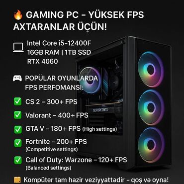 oyun notebook: *Gaming Case RGB 4xFan *Prosessor i5-12400F *Ram 32GB DDR-4 *Ssd 1Tb