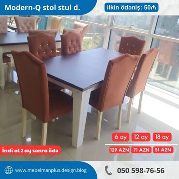 Masa və oturacaq dəstləri: Qonaq otağı üçün, Yeni, Açılan, Dördbucaq masa, 6 stul — 2