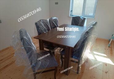 Masa və oturacaq dəstləri: Qonaq otağı üçün, Yeni, Açılmayan, Dördbucaq masa, 6 stul — 16