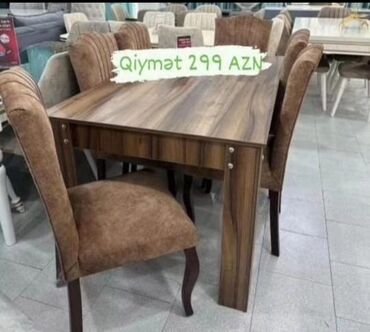mebel stul: Qonaq otağı üçün, Yeni, Açılmayan, Dördbucaq masa, 6 stul