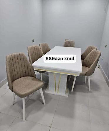 ofis stulları: Yemək otağı dəsti – masa və 6 ədəd stul - Rəng: ağ masa, bej rəngli — 1