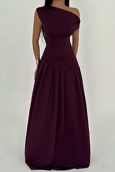 mango canta: Bordo rəngdə zərif axşam/gecə libası - Model: asimmetrik, tək çiyin — 1