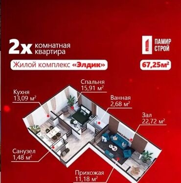 Продажа квартир: 2 комнаты, 67 м², 106 серия, 8 этаж, ПСО (под самоотделку)