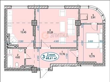 2 bedroom: 2 комнаты, 66 м², Элитка, 12 этаж — 2