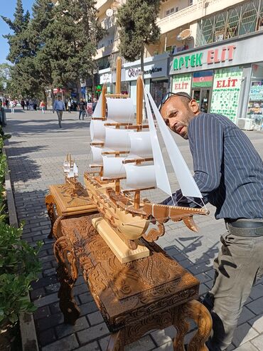 Gəmi modelləri: 1-ci şəkildəki Əl işi Qoz agacı Gəmi 25azn Qoz Ağacından hazırlanmış — 10
