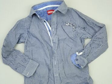 bluzki chłopięce z długim rękawem 134: Koszula 10 lat, stan - Bardzo dobry, wzór - Kratka, kolor - Niebieski