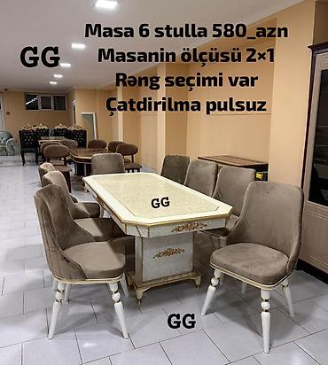 Mətbəx/Qonaq otağı üçün masa dəsti - Komplekt: 1 masa + 6 stul -