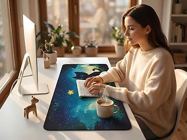 gaming kamputer: Böyük Ölçülü Gaming Mouse Pad (80x30 cm) – Qara Pişik & Ulduzlu — 3
