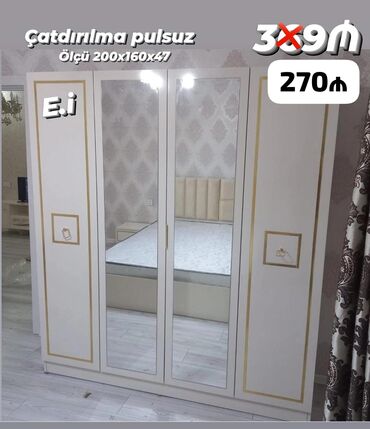 барби шкаф для одежды: Yeni, Açılan, 4 qapılı Düz dolab, Qarderob, paltar dolabı